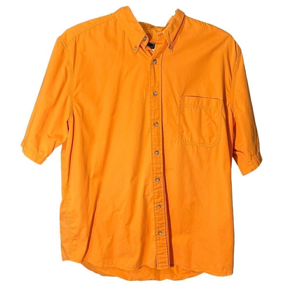 Eddie Bauer Shirt Mens Textured Button Up Orange Short Sleeve Tall XL Cotton